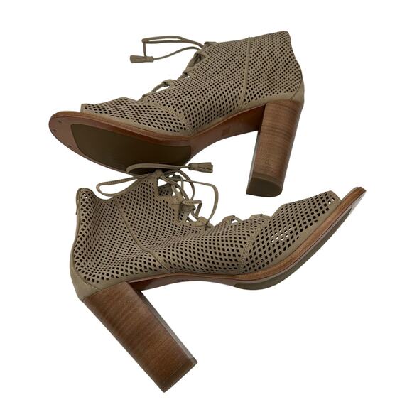 Frye Women's Gabby Perforated Ghillie Block Heel Leather Sandals Size 11 - Picture 2 of 8